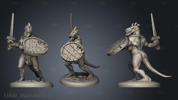 Lizardfolk Female Sword and Shield stl model for CNC