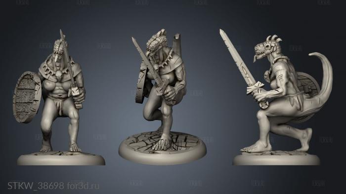 Lizardfolk Female Sword and Shield with base stl model for CNC