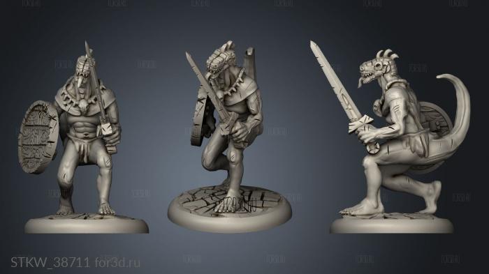 Lizardfolk Male with Sword and Shield stl model for CNC