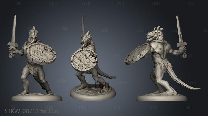 Lizardfolk Male with Sword and Shield base stl model for CNC