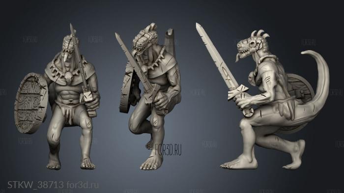 Lizardfolk Male with Sword and Shield stl model for CNC