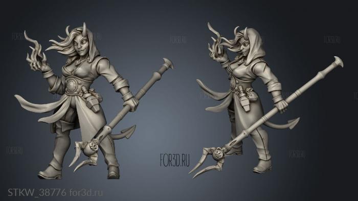 Female Warlock Hooded Daemon Flame Bolt lady stl model for CNC