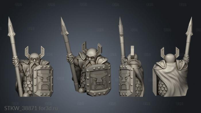 Dwarf guardian with shield and spear stl model for CNC