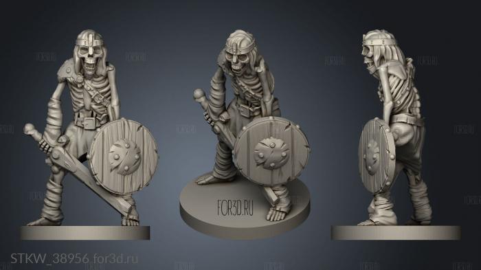 Skeleton warrior on stand stl model for CNC