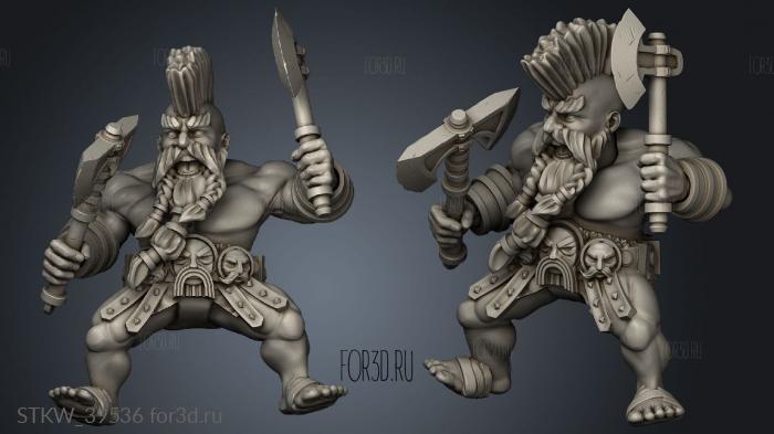 Mounted Dwarf yers Double Axe stl model for CNC