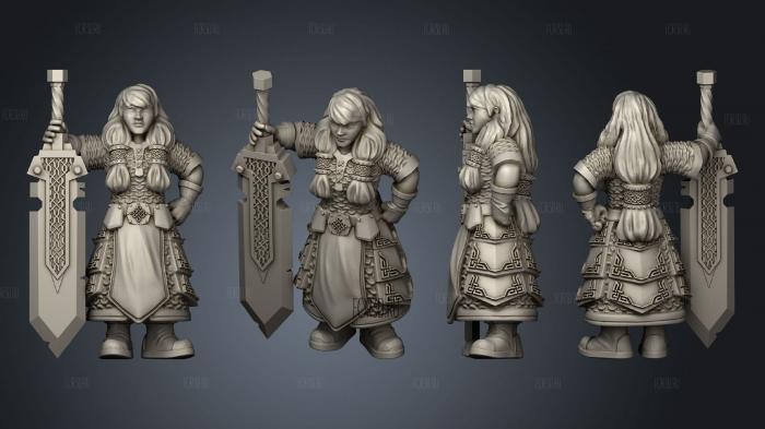 Dwarf Warrior Girl With Great Sword stl model for CNC