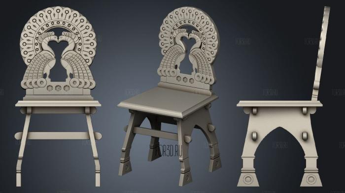 Chair with two peacocks in Russian style 3d stl for CNC