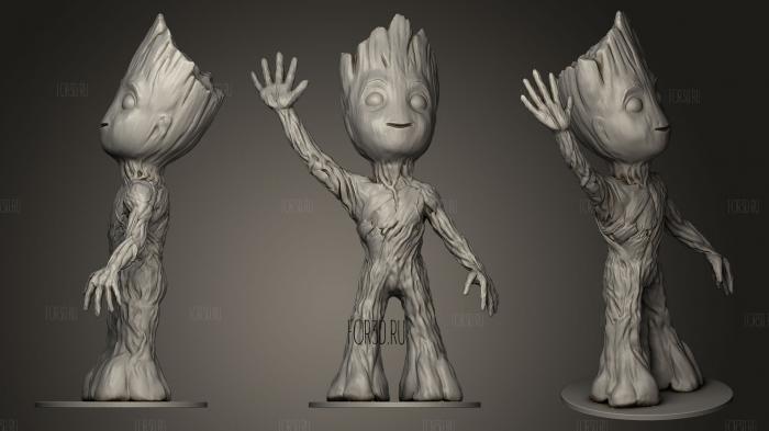 Baby groot with stand stl model for CNC