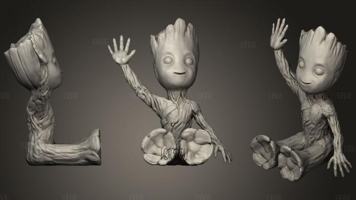 Baby Groot Sitting Waving stl model for CNC