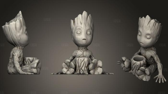 Baby Groot Stump Cup stl model for CNC