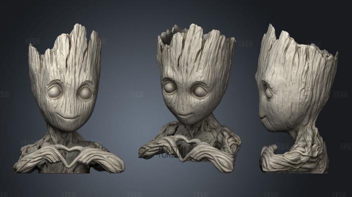 Baby Groot Heart stl model for CNC