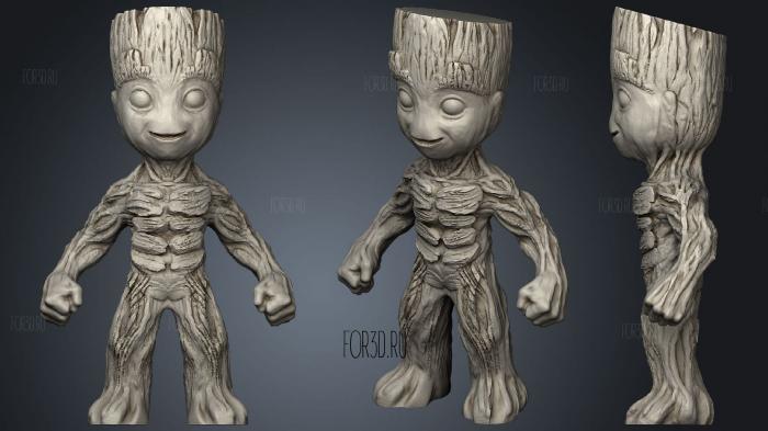 Baby groot sans suppport stl model for CNC