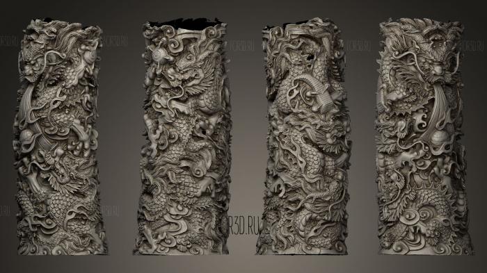 Pillar with dragon shaped woodcarving stl model for CNC