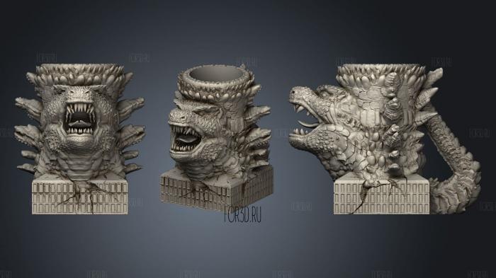 Godzilla Mug stl model for CNC