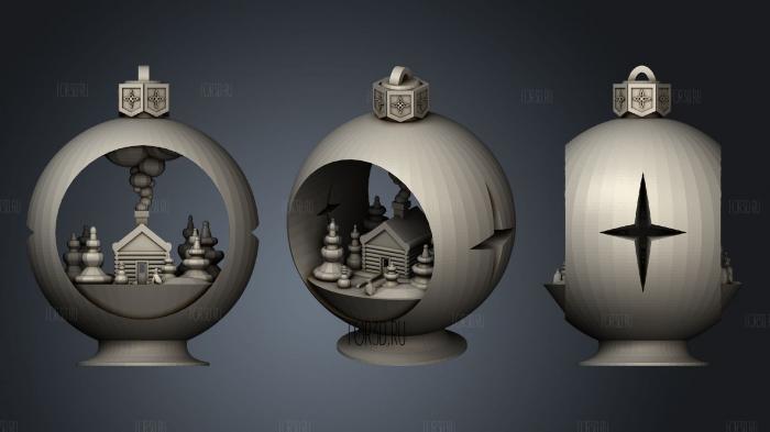 Snow Globe Votive Ornament Winter Cabin stl model for CNC